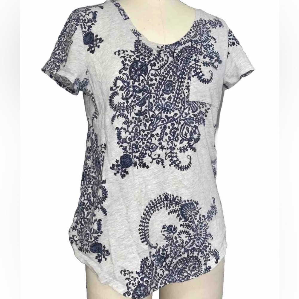 LOFT Vintage Soft Pocket Tee Navy and White Floral Short Sleeve Top XXS